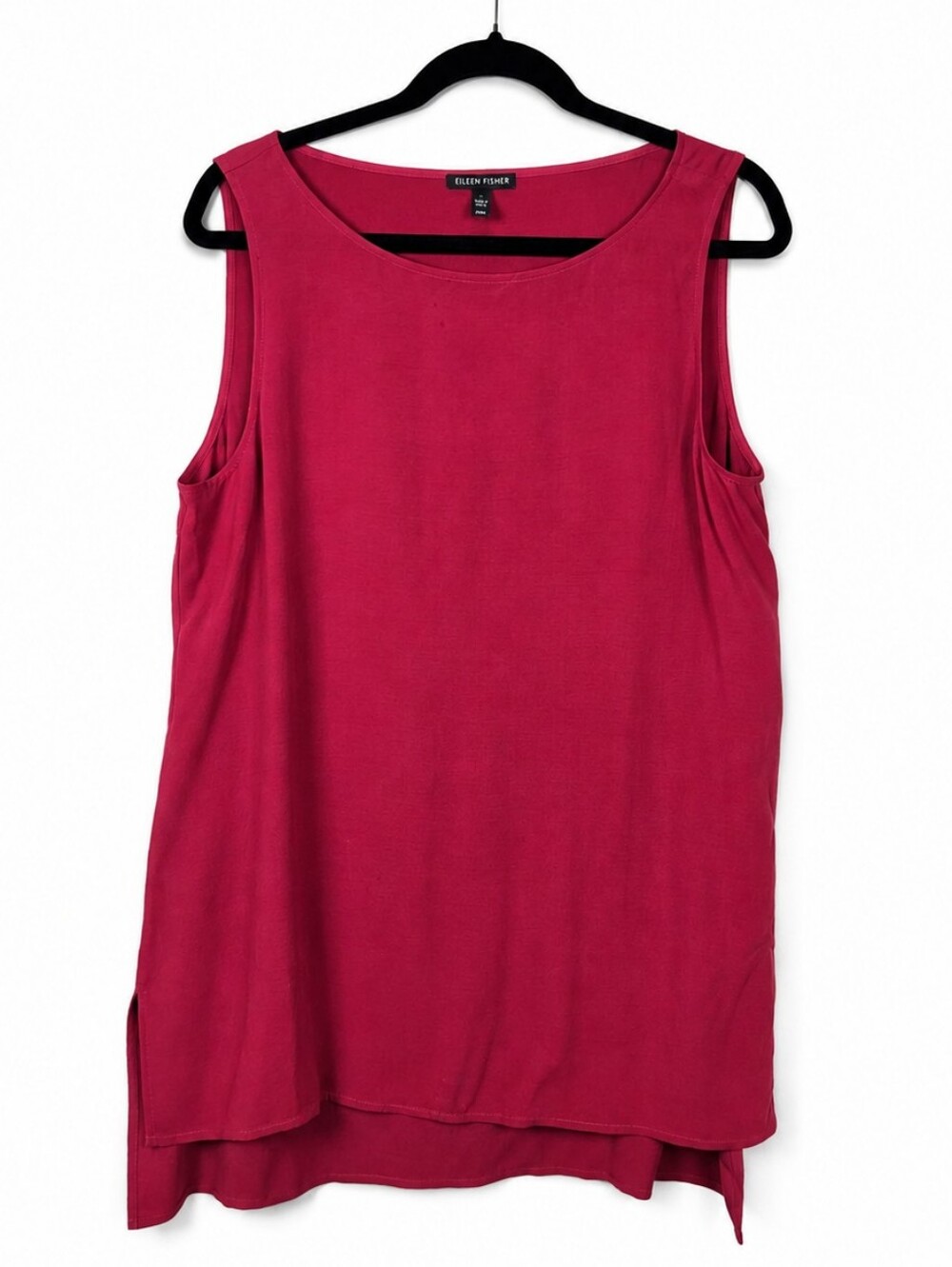 Eileen Fisher 100% Silk Fuchsia Sleeveless Tank Blouse Shell Top Medium